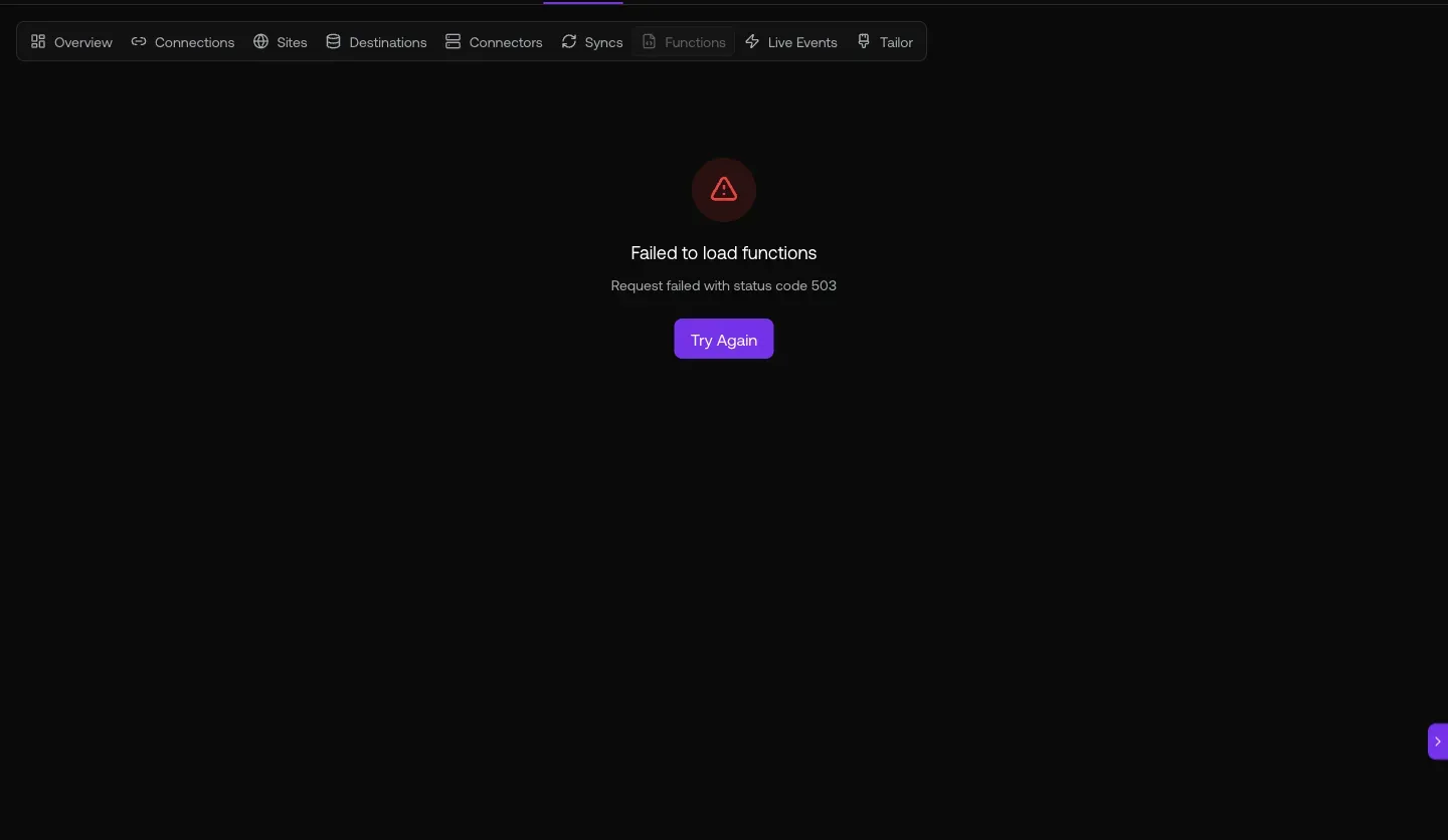 Live Events page showing real-time event stream with Incoming Events/API Destinations/Functions Logs/Batches sub-tabs