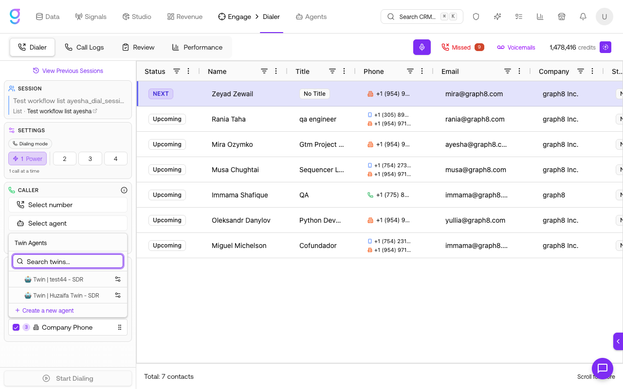 The Select agent picker lists your Twin agents with a "Create a new agent" link