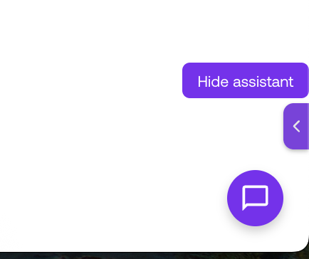 Click the arrow tab to hide the chat widget — the floating button stays so visitors can reopen it
