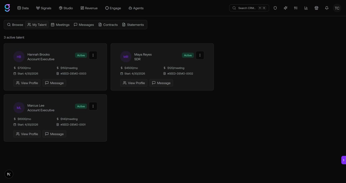 The My Talent tab with active hired talent